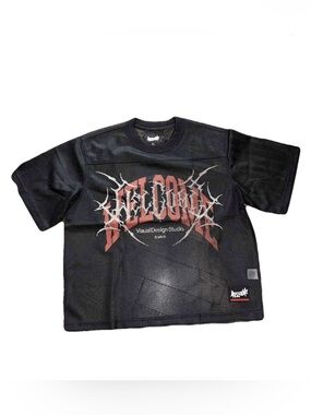 WELCOME Black Graphic Mesh Tee